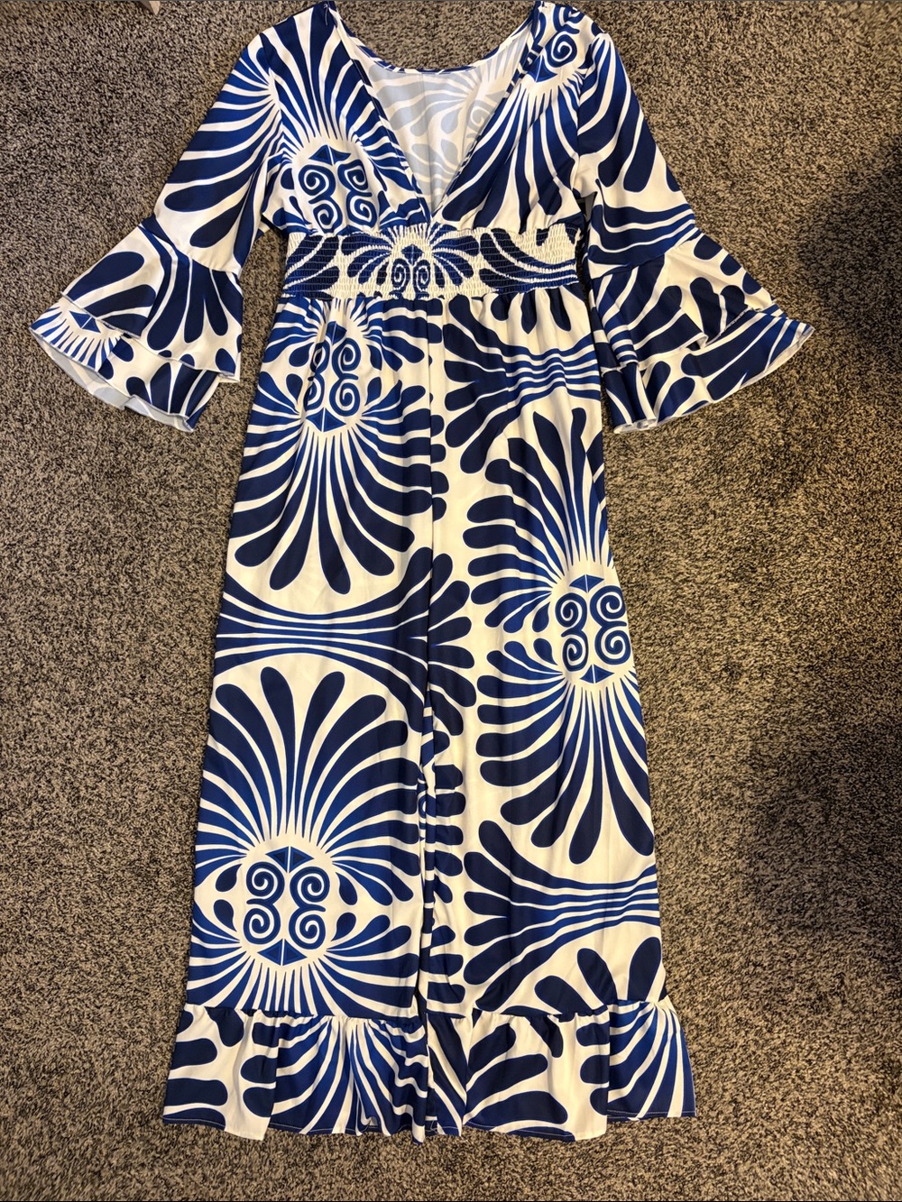 Blue & White Printed Pant Jumpsuit Size XL